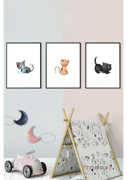 Çocuk Odası Tasarım Hayvanlar 3 Parçalı Çerçeve Seti 3