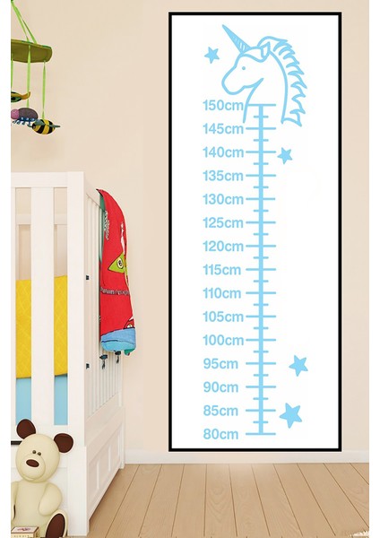 Mavi Unicorn Çocuk Boy Ölçer Poster