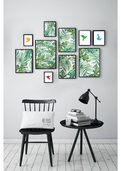 Yeşil Yapraklı Sanatsal 10 Parçalı Çerçeve Seti