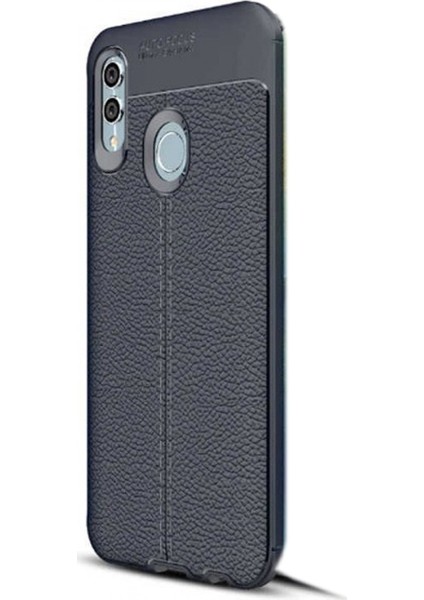 Huawei P Smart 2019 Kılıf Niss Silikon Deri Görünümlü+Nano Glass Lacivert