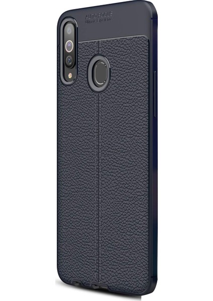 Samsung Galaxy A20s Kılıf Niss Silikon Deri Görünümlü+Nano Glass Lacivert