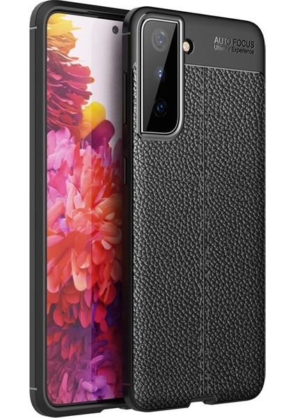 Samsung Galaxy S21 5g Kılıf Niss Deri Görünümlü Silikon+Full Ekran Siyah