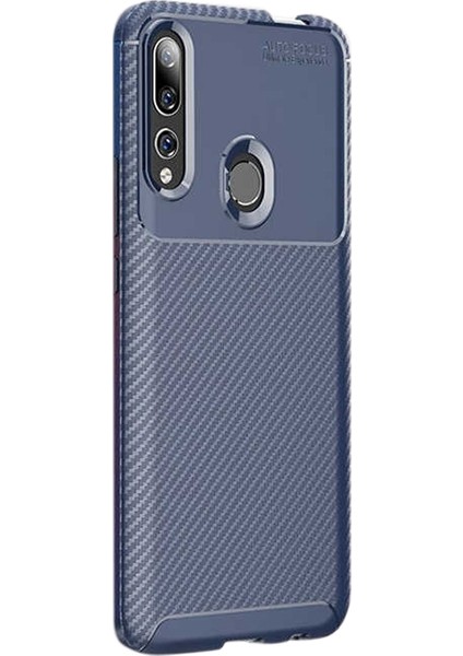 Huawei Honor 9x Kılıf Karbon Dizayn Silikon+Nano Glass Lacivert