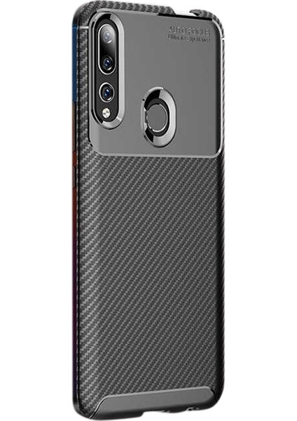 Huawei Honor 9x Kılıf Karbon Dizayn Silikon+Nano Glass Siyah