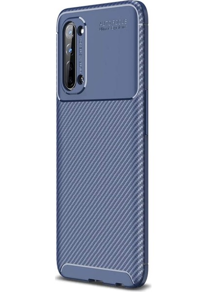 Oppo Reno 3 Kılıf Karbon Dizayn Silikon+Nano Glass Lacivert