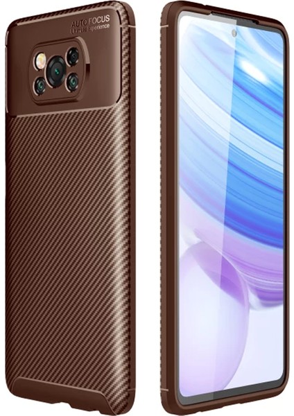 Xiaomi Poco X3 NFC Kılıf Karbon Dizayn Silikon Kahverengi