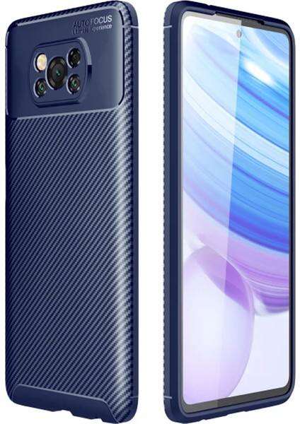 Xiaomi Poco X3 NFC Kılıf Karbon Dizayn Silikon Lacivert