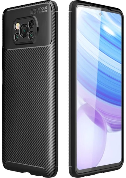 Xiaomi Poco X3 NFC Kılıf Karbon Dizayn Silikon Siyah