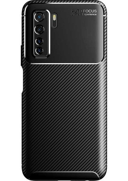Huawei P40 Lite 5G Kılıf Karbon Dizayn Silikon Siyah