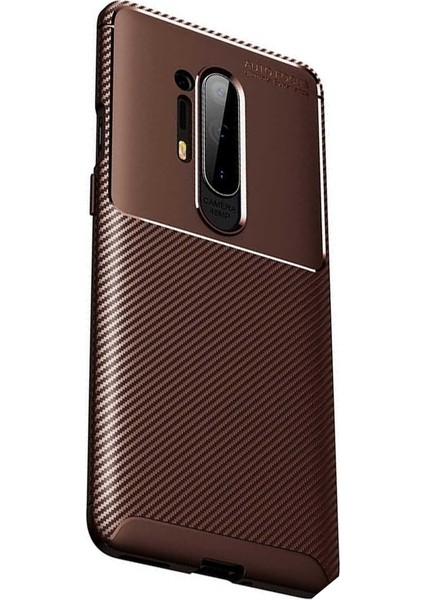 One Plus 8 Pro Kılıf Karbon Dizayn+Full Kapatan Cam Koruyucu Kahverengi