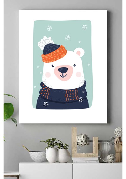 Kutup Ayısı Kış Çocuk Odası Kanvas Tablo 21 x 30 cm