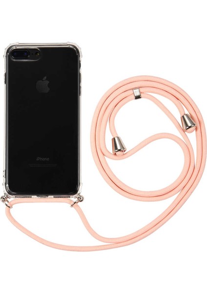 Apple iPhone 7 PLUS Kılıf Boyna Askılı Ayarlanabilir Sİlikon Pembe