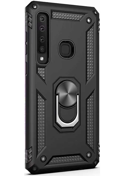 Samsung Galaxy A9 2018 Kılıf Vega Yüzüklü Mıknatıslı+Nano Glass Siyah
