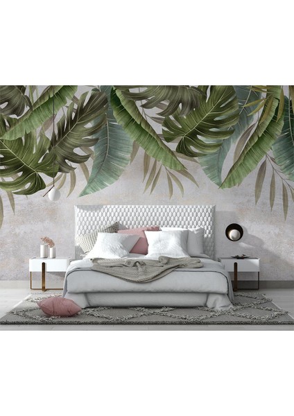 Yatak Odası için Tropikal Yapraklar Duvar Kağıdı