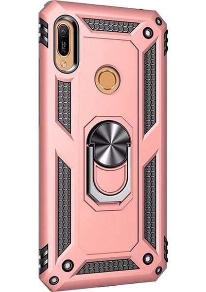 Huawei Honor 8a Kılıf Vega Standlı Yüzüklü Mıknatıslı Bronz