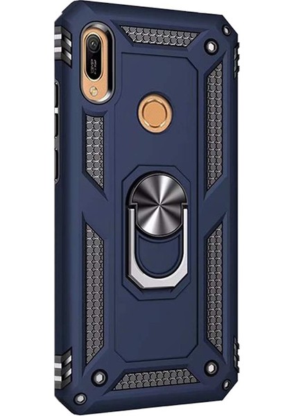 Huawei Honor 8a Kılıf Vega Standlı Yüzüklü Mıknatıslı Lacivert