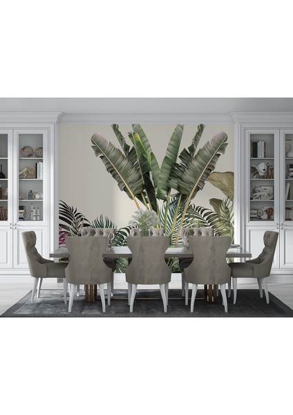 Tropikal Yaprak ve Dallar Özel Tasarım Duvar Kağıdı