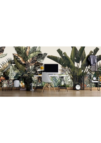 Panoramik Tropikal Ağaçlar ve Yapraklar Özel Tasarım Duvar Kağıdı