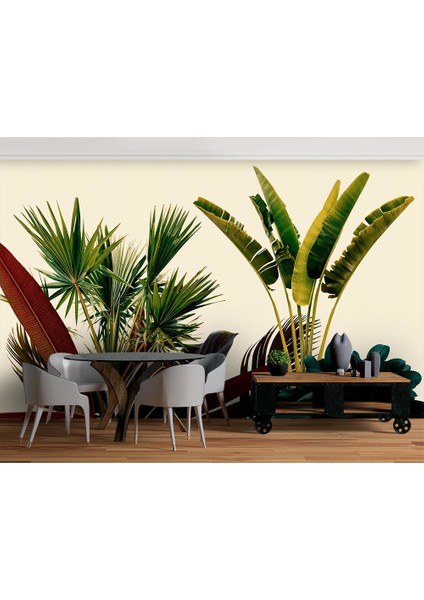 Özel Tasarım Büyük Renkli Tropikal Yapraklar Duvar Kağıdı