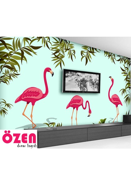 Flamingo ve Tropikal Yaprak Duvar Kağıdı