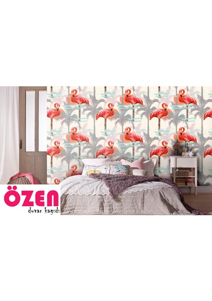 Flamingolar ve Palmiye Ağaçları Duvar Kağıdı