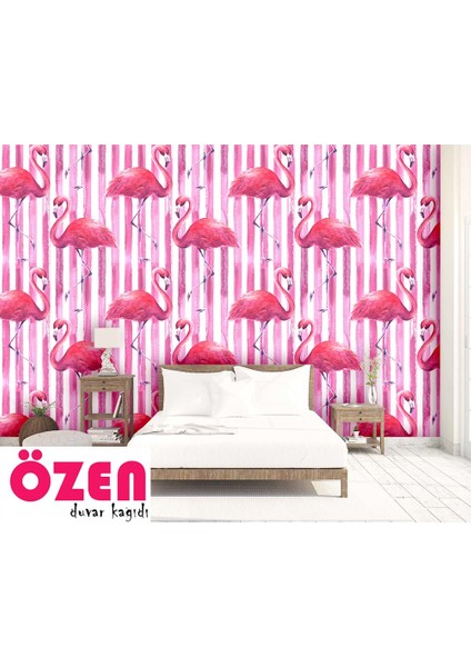 Pembe Çizgiler ve Flamingolar Duvar Kağıdı