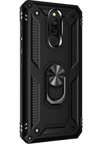 Xiaomi Redmi 8 Kılıf Vega Standlı Yüzüklü Mıknatıslı Siyah