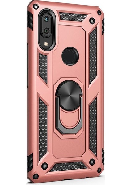 Samsung Galaxy M10s Kılıf Vega Standlı Yüzüklü Mıknatıslı Silikon Bronz