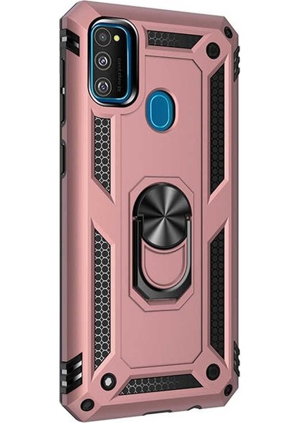 Samsung Galaxy A21s Kılıf Tank Koruma Vega Standlı Yüzüklü Mıknatıslı Bronz