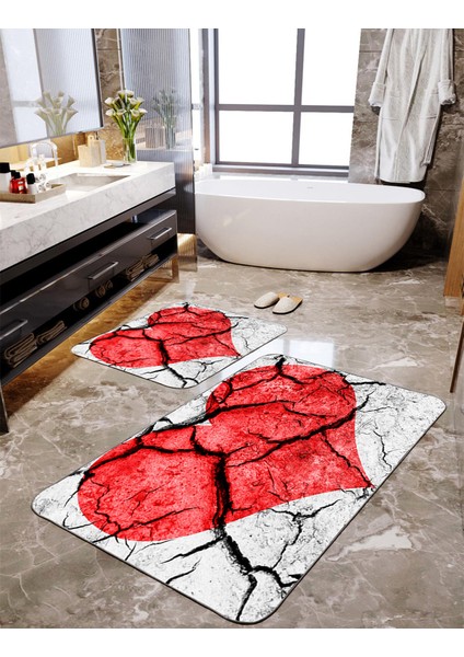 Kalp Desenli 2'li Banyo Paspas Seti TLAHMP-064