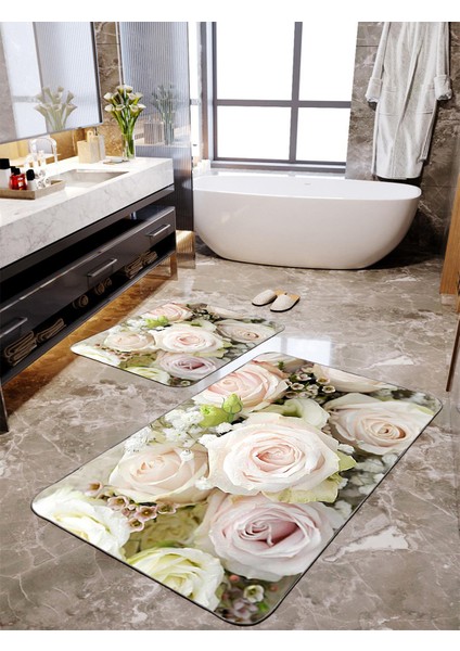 GÜL Desenli 2'li Banyo Paspas Seti TLAHMP-073
