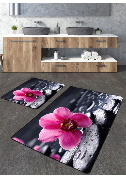 Orkide Desenli 2'li Banyo Paspas Seti TLAHMP-084
