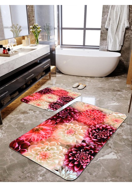 Renkli Desenli 2'li Banyo Paspas Seti TLAHMP-085