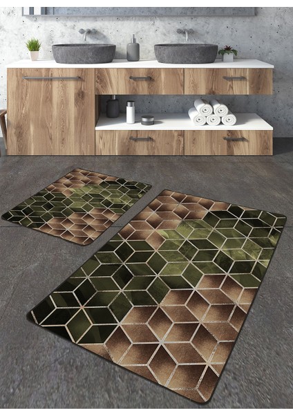 Modern Geometrik Desenli 2'li Banyo Paspas Seti TLAHMP-087