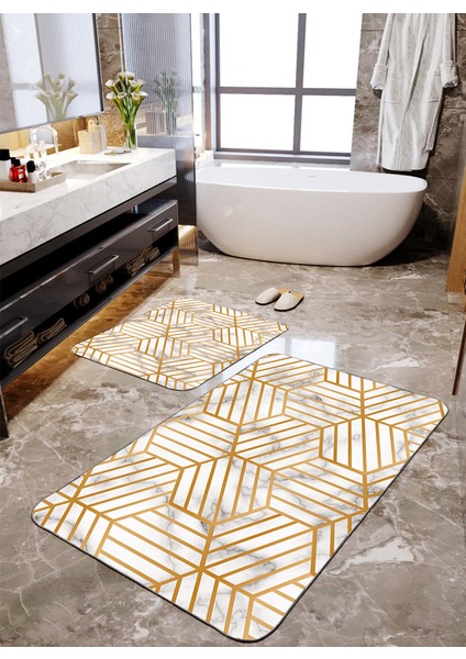 Modern Mermer Desenli 2'li Banyo Paspas Seti TLAHMP-107