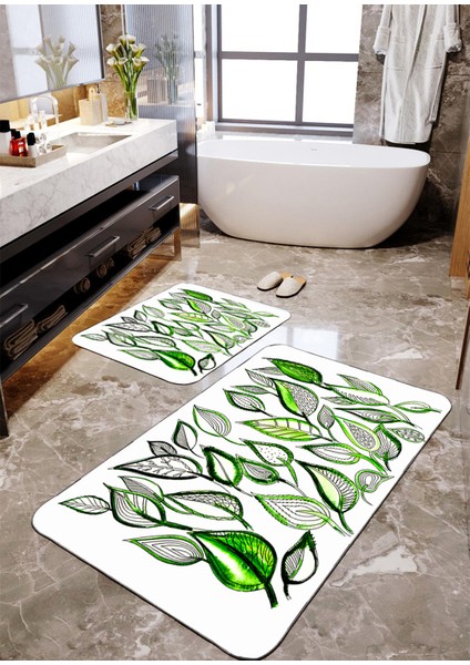 Yaprak Desenli 2'li Banyo Paspas Seti TLAHMP-110