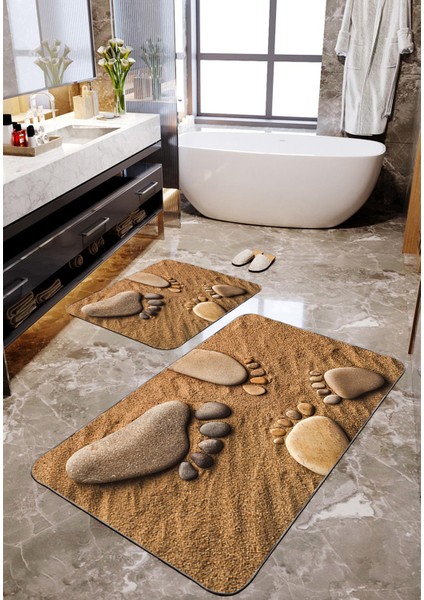 Taş Ayak Desenli 2'li Banyo Paspas Seti TLAHMP-112