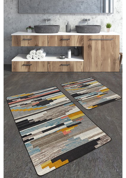 Kilim Desenli 2'li Banyo Paspas Seti TLAHMP-116