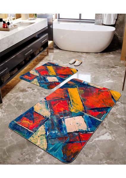 Yağlı Boya Desenli 2'li Banyo Paspas Seti TLAHMP-121