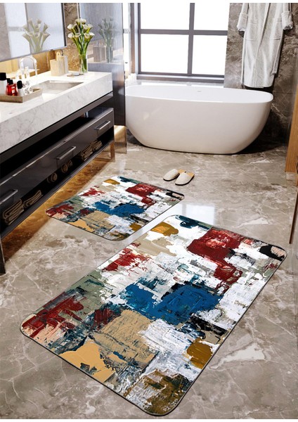 Yağlı Boya Digital Baskılı 2'li Banyo Paspas Seti TLAHMP-130