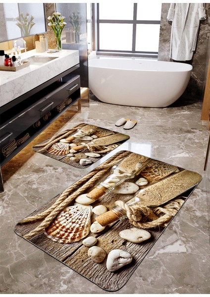 Cam Şişe Desenli 2'li Banyo Paspas Seti TLAHMP-132