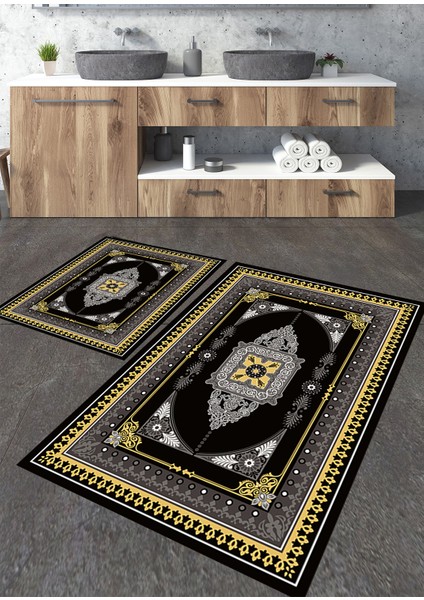 Sarı Klasik Desenli 2'li Banyo Paspas Seti TLAHMP-186