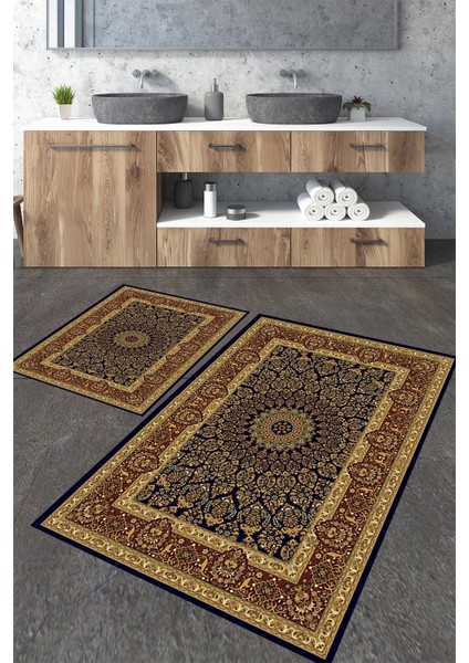 Koyu Renkli Klasik Desenli 2'li Banyo Paspas Seti TLAHMP-209