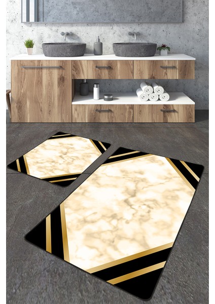 Gold Mermer Desenli 2'li Banyo Paspas Seti TLAHMP-219