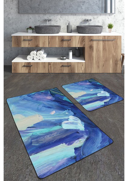 Yağlı Boya Desenli 2'li Banyo Paspas Seti TLAHMP-229