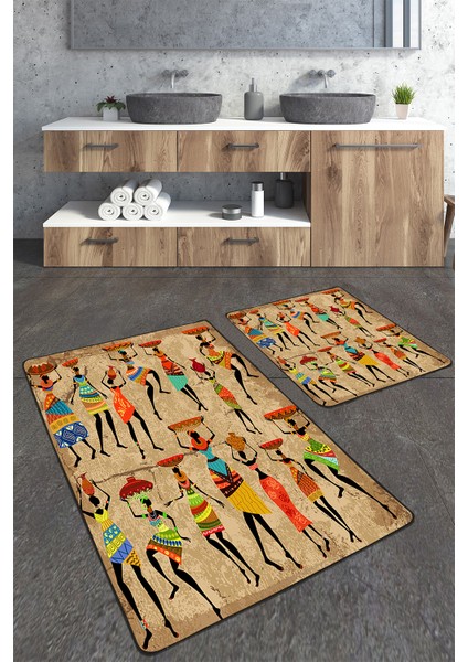 Etnik Desenli 2'li Banyo Paspas Seti TLAHMP-235