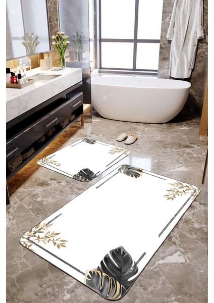 Gold Yaprak Desenli 2'li Banyo Papsas Seti TLAHMP-245