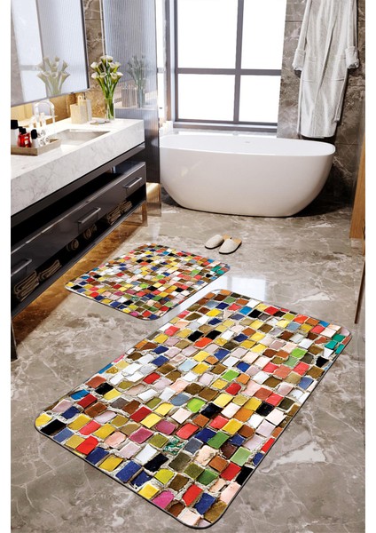 Renkli Mozaik Desenli 2 'li Banyo Papas Seti TLAHMP-256