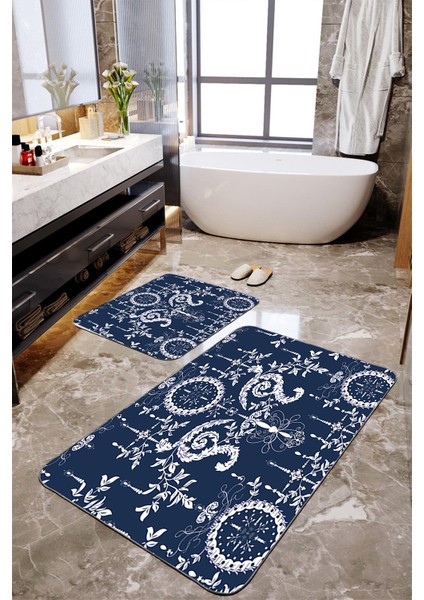 Modern Desenli 2'li Banyo Paspas Seti TLAHMP-259