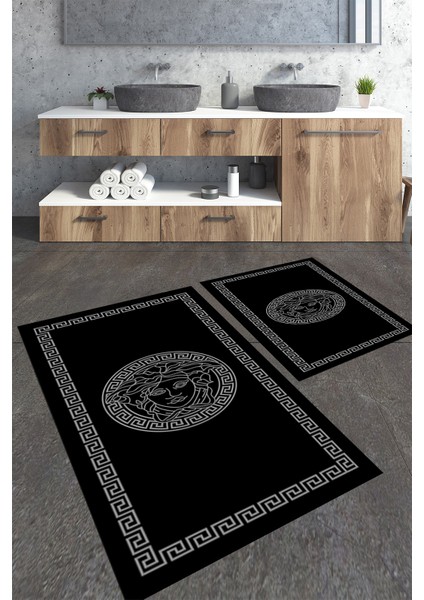 Gümüş Çerçeveli Kadın Desenli 2'li Banyo Paspas Seti TLAHMP-269